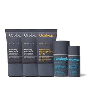 Geologie Complete Sensitive Skincare Routine Award-Winning 5-Piece Daily Skincare Set with Clinically-Proven Ingredients like Retinol, Niacinamide, Hyaluronic Acid, and Salicylic Acid | 30 Day Supply