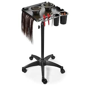 Johgee Salon Tray on Wheels with 2 Magnetic Bowls, Rolling Aluminum Tray Cart Height Adjustable for Hair Stylist, Hair Extension Tool Tray, Tattoo Tray with Hair Stickless Wheels
