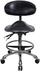 MWOSEN Saddle Stool Chair with Back with Foot Ring Ergonomic Rolling Esthetician Seat for Salon Tattoo Shop Spa Facial lash Home Dentist Clinic Esthetician Chair(with Backrest with FootRing, Black)