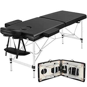 Yaheetech Massage Tables Portable 84inch Massage Bed Aluminium Height Adjustable Facial Salon Tattoo Bed with Non-Woven Bag, Black