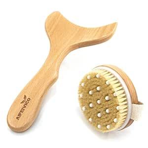 AIFEIVICO Lymphatic Drainage Paddle & Dry Brushing Body Brush, Anti Cellulite Tools Lymphatic Drainage Tool with Wood Dry Skin Brush, Lymphatic Massage Paddle for Maderotherapy, Gua Sha
