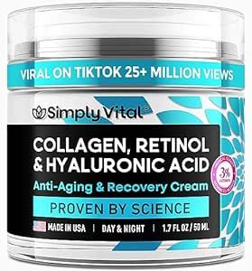 SimplyVital Face Moisturizer Collagen Cream - Anti Aging Neck and Decollete - Made in USA Day & Night Face Cream - Moisturizing, Lifting & Recovery – 1.7oz