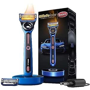 Gillette Heated Razor for Men, Bugatti Limited Edition Shave Kit by GilletteLabs, 1 Handle, 2 Razor Blade Refills, 1 Cleaning Cloth, 1 Charging Dock