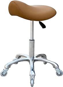 FRNIAMC Professional Saddle Stool with Wheels Ergonomic Swivel Rolling Height Adjustable for Clinic Dentist Beauty Salon Tattoo Home Office (Camel)