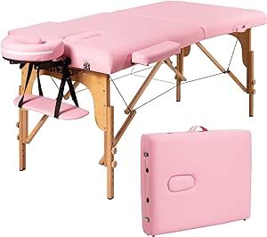 Giantex Portable Massage Table Lash Bed, Massage Bed Spa Bed Height Adjustable w/Face Cradle & Carry Case, Professional Facial Salon Tattoo Table for Spa Beauty Salon Home Use (Pink)