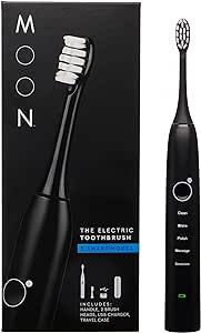 Moon Sonic Electric Toothbrush for Adults, 5 Smart Modes to Clean, Whiten, Massage and Polish Teeth, Rechargeable with Travel Case and 2 Toothbrush Heads, Black