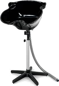 Height Adjustable Portable Salon Deep Shampoo Basin Sink Hair Treatment Bowl with Drain Hose- Black