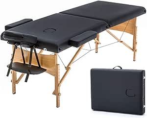 BestMassage Portable 84 Inches Long 28 Inchs Wide Hight Adjustable Table 2 Folding Massage Spa Facial Cradle Salon Bed W/Carry Case, 1 Count (Pack of 1), Black