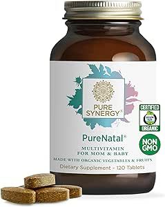 PURE SYNERGY PureNatal Prenatal Vitamins | Vegan Supplement Made with Organic Whole Foods | with Natural Iron, Folate, and Choline | for Pre-Conception, Pregnancy and Breastfeeding (120 Tablets)