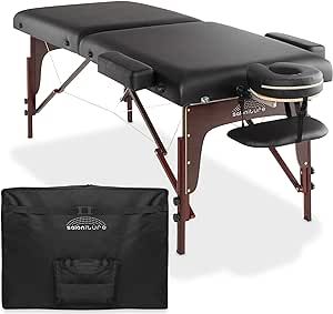 Saloniture Professional Portable Lightweight Bi-Fold Memory Foam Massage Table with Reiki Panels - Includes Headrest, Face Cradle, Armrests and Carrying Case - Black