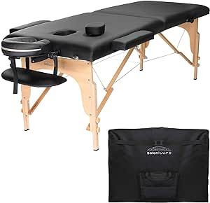 Saloniture Professional Portable Folding Massage Table with Carrying Case - Black