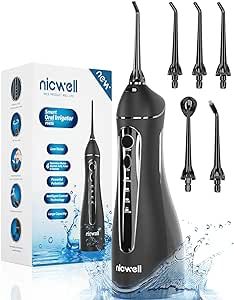 Nicwell Water Dental Flosser Teeth Pick - 4 Modes Dental Oral Irrigator, Portable & Rechargeable IPX7 Waterproof Personal Orthodontic Supplie Water Teeth Cleaner Picks for Home Travel