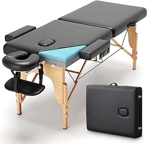 KCC Memory Foam Massage Table Premium Portable Foldable Massage Bed Height Adjustable, 84 Inches Long 28 Inchs Wide Home Salon Spa Bed Tattoo Table with Accessories &Carrying Case, Easy Set Up