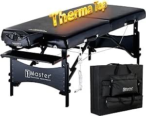 Master Massage 30” Galaxy Therma Top Portable Massage Table for Professional& Home Use, Adjustable Height Travel Massage Bed, Salon Beauty Spa Tattoo Lash Bed with Accessories (Black)