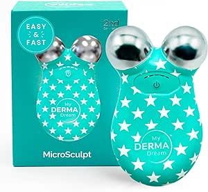 My Derma Dream MicroSculpt Microcurrent Facial Device | Anti Aging Face Serum (30 Day Supply) | Niacinamide 5% | Professional Anti Aging Facial Massager, Micro Current Face Roller for Skin Tightening