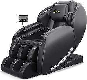 Real Relax Massage Chair, Full Body Zero Gravity SL-Track Shiatsu Massage Recliner Chair with Heat Body Scan Bluetooth Foot Roller, Favor-06 Black